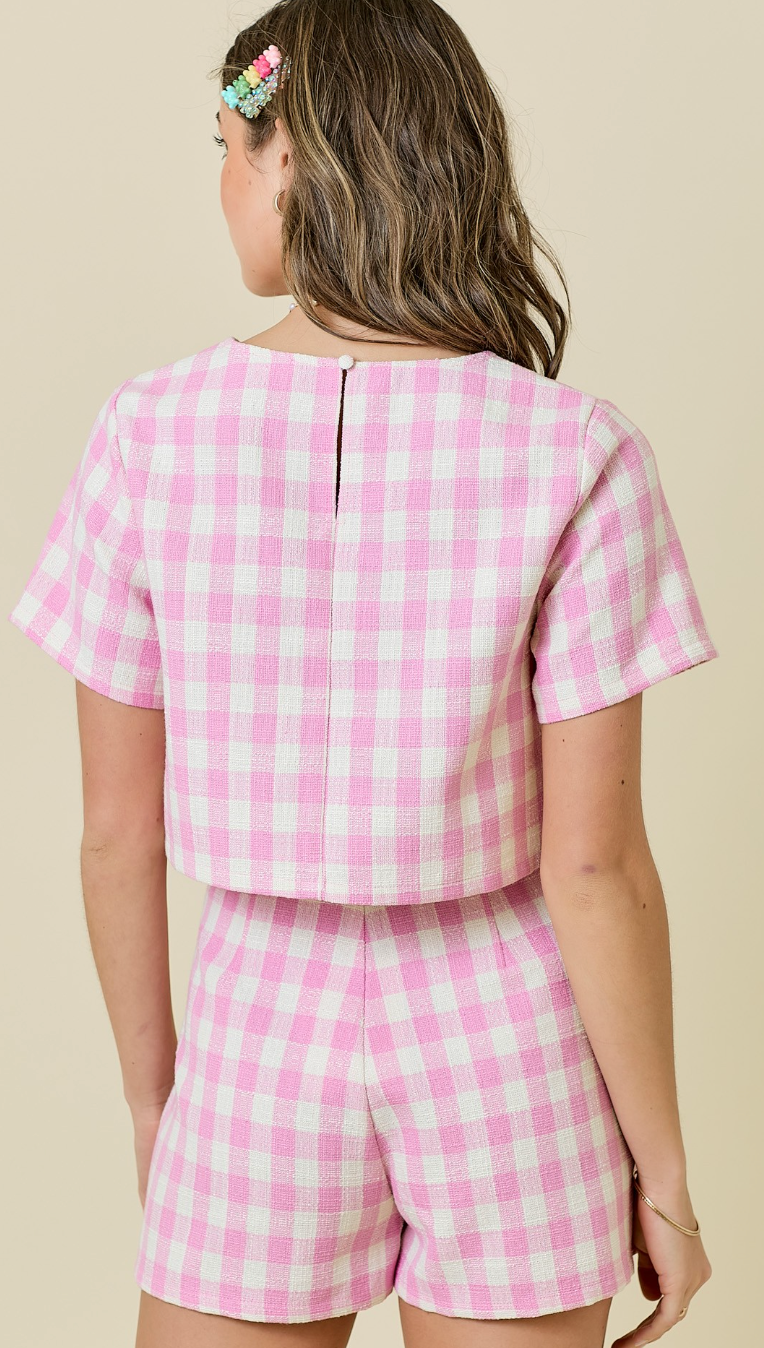 Light Pink Gingham Skirt & Top Set of 2
