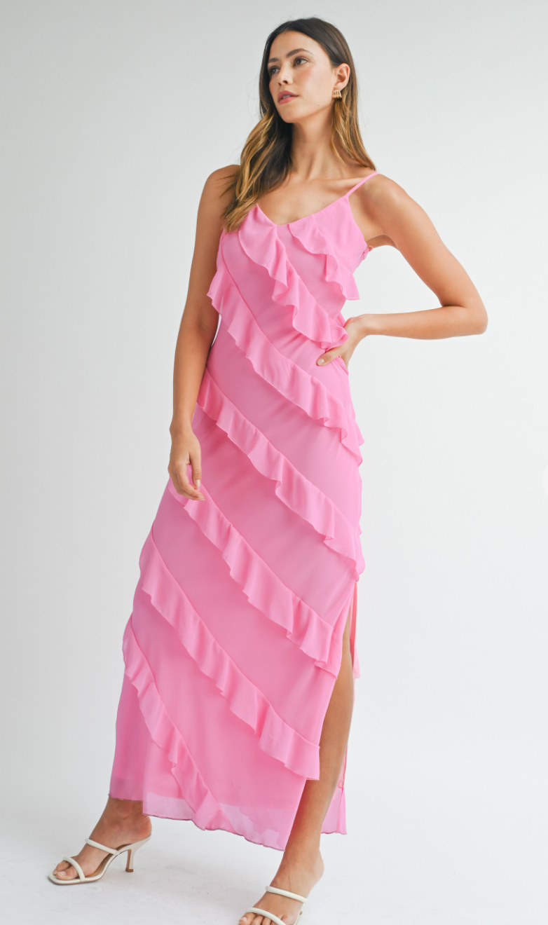 Tiered Ruffle Maxi Dress Pink