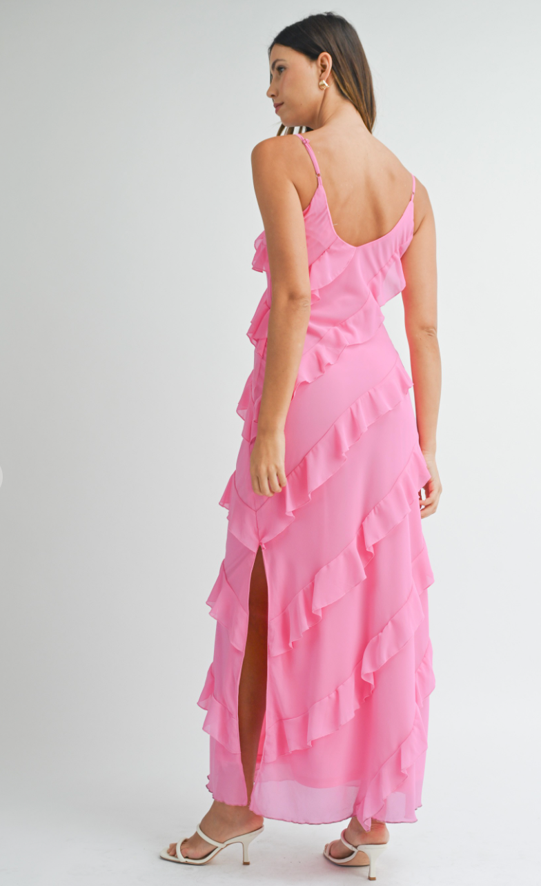 Tiered Ruffle Maxi Dress Pink