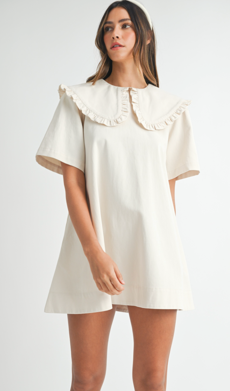 Beige Denim Collared Dress