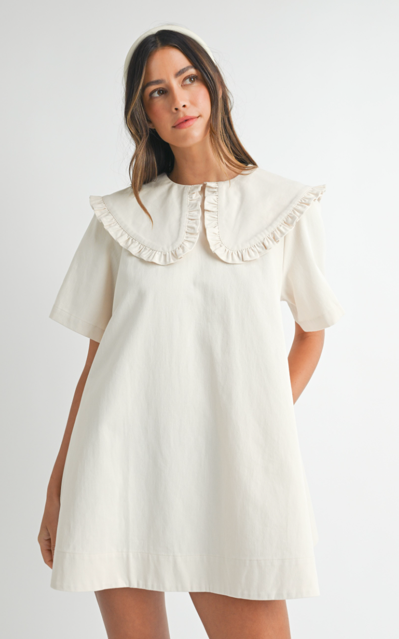 Beige Denim Collared Dress