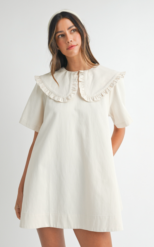 Beige Denim Collared Dress
