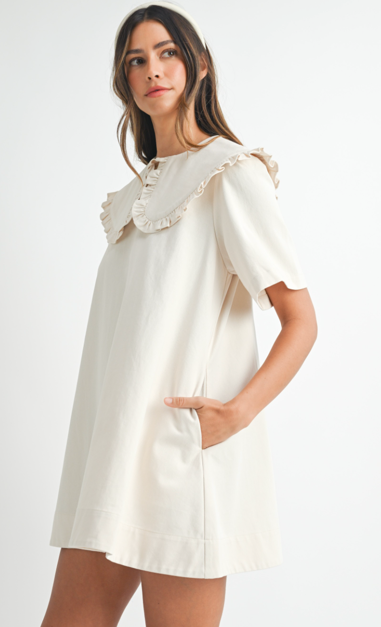 Beige Denim Collared Dress