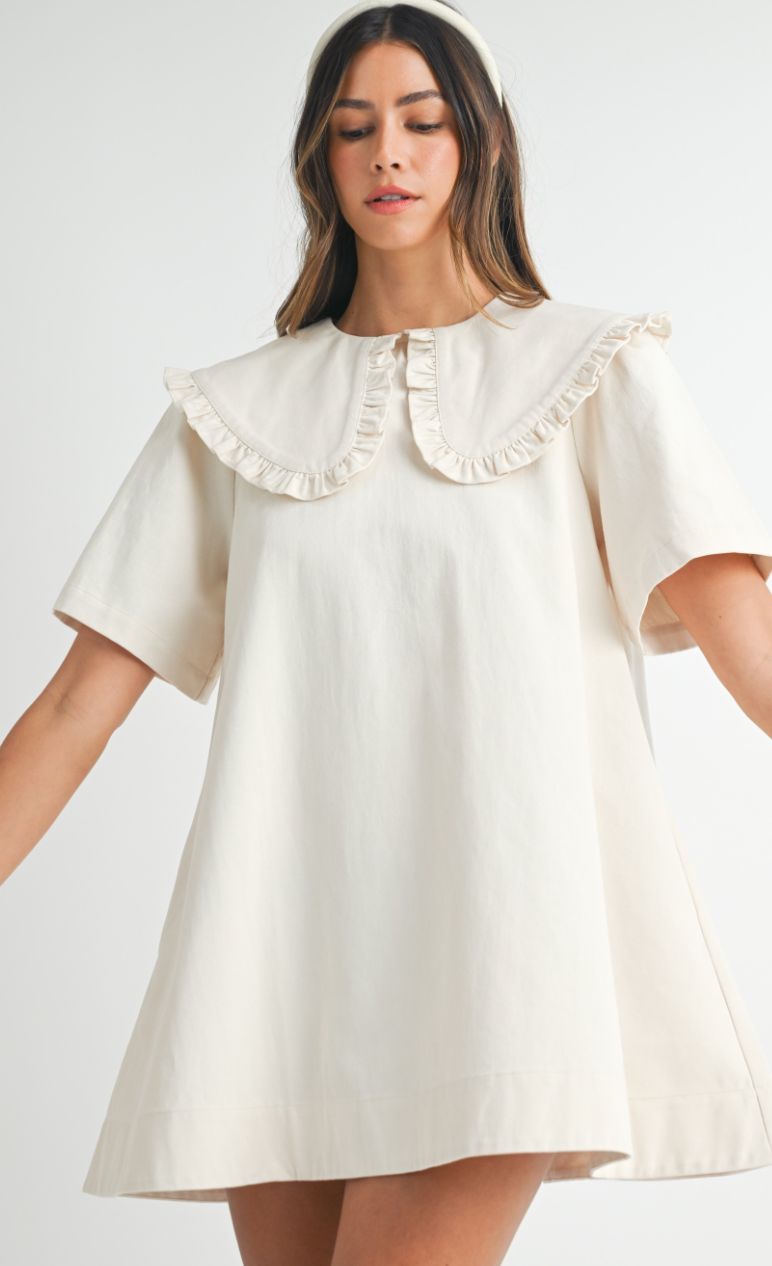 Beige Denim Collared Dress