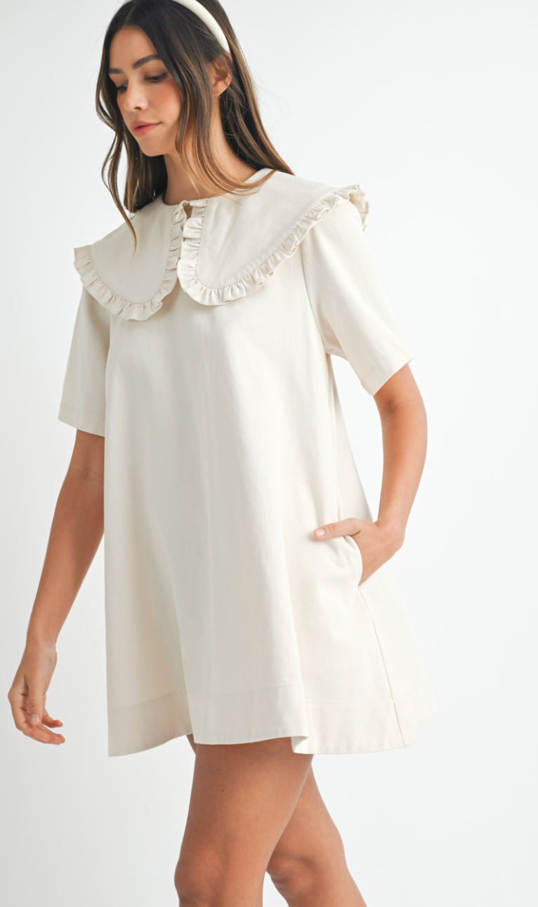 Beige Denim Collared Dress