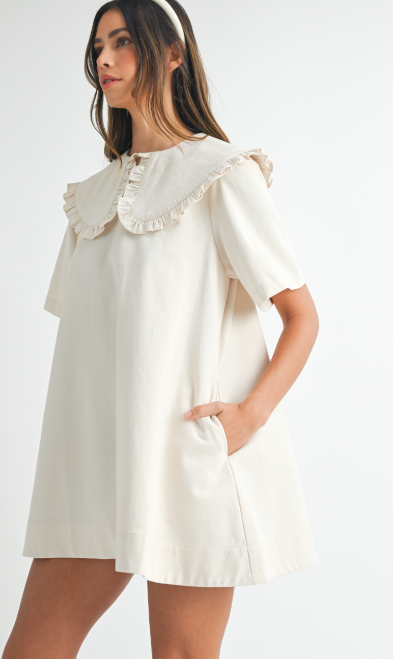 Beige Denim Collared Dress