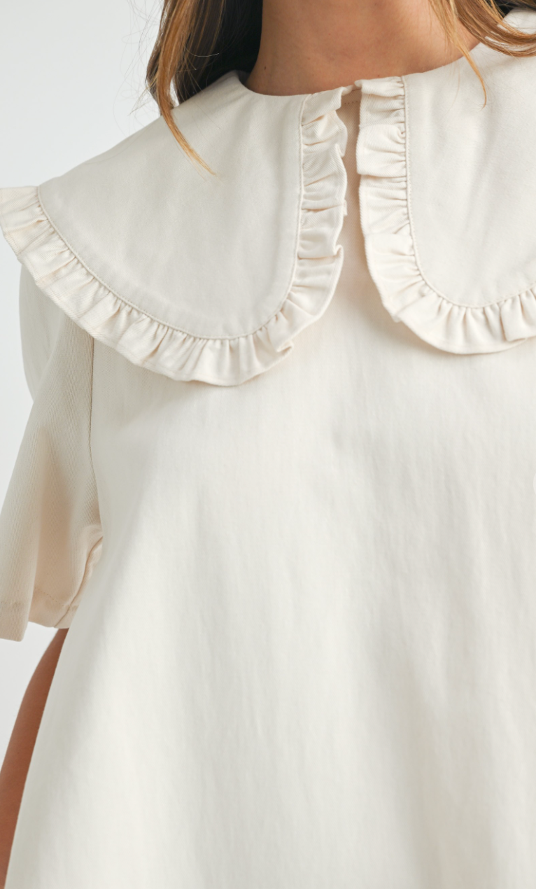 Beige Denim Collared Dress