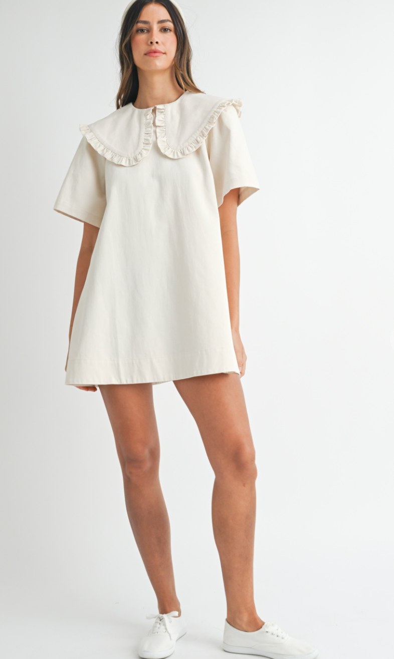 Beige Denim Collared Dress