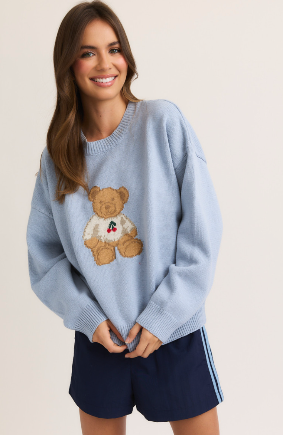 Cherry Teddy Bear Sweater Blue