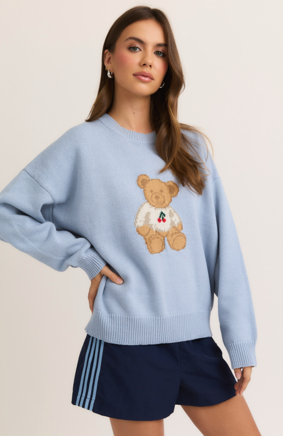 Cherry Teddy Bear Sweater Blue