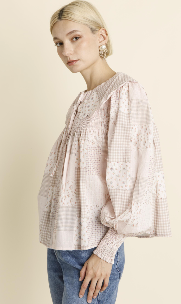 Elle Scallop Collar Tie Blouse
