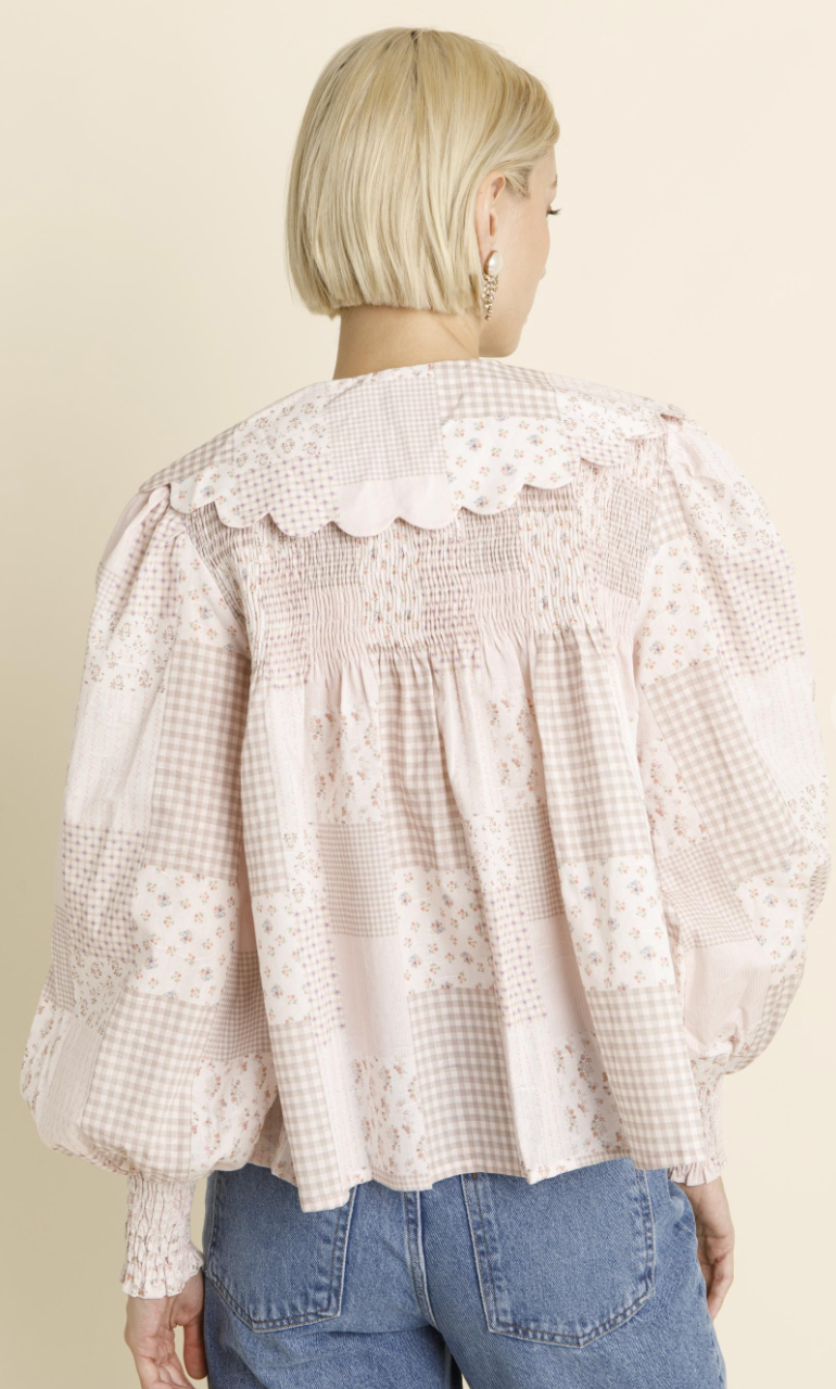 Elle Scallop Collar Tie Blouse