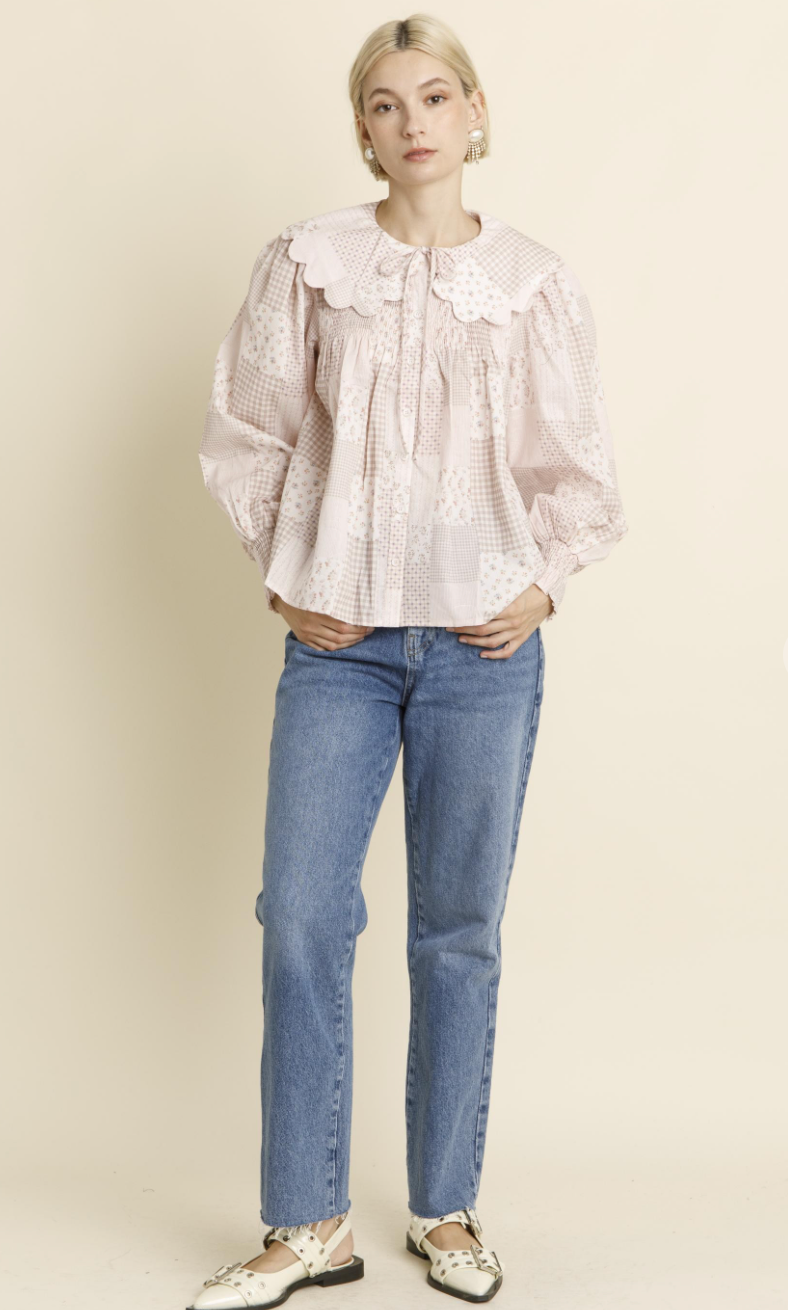 Elle Scallop Collar Tie Blouse