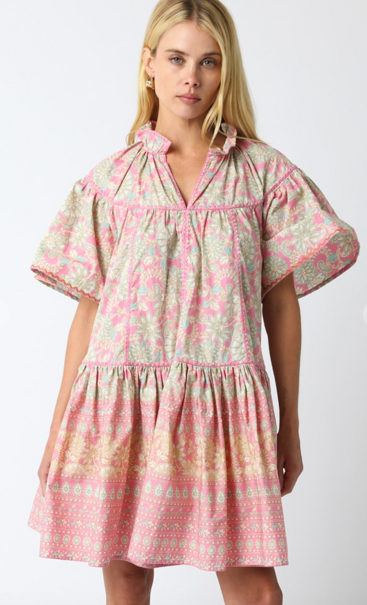 Brielle Pink Pattern Dress