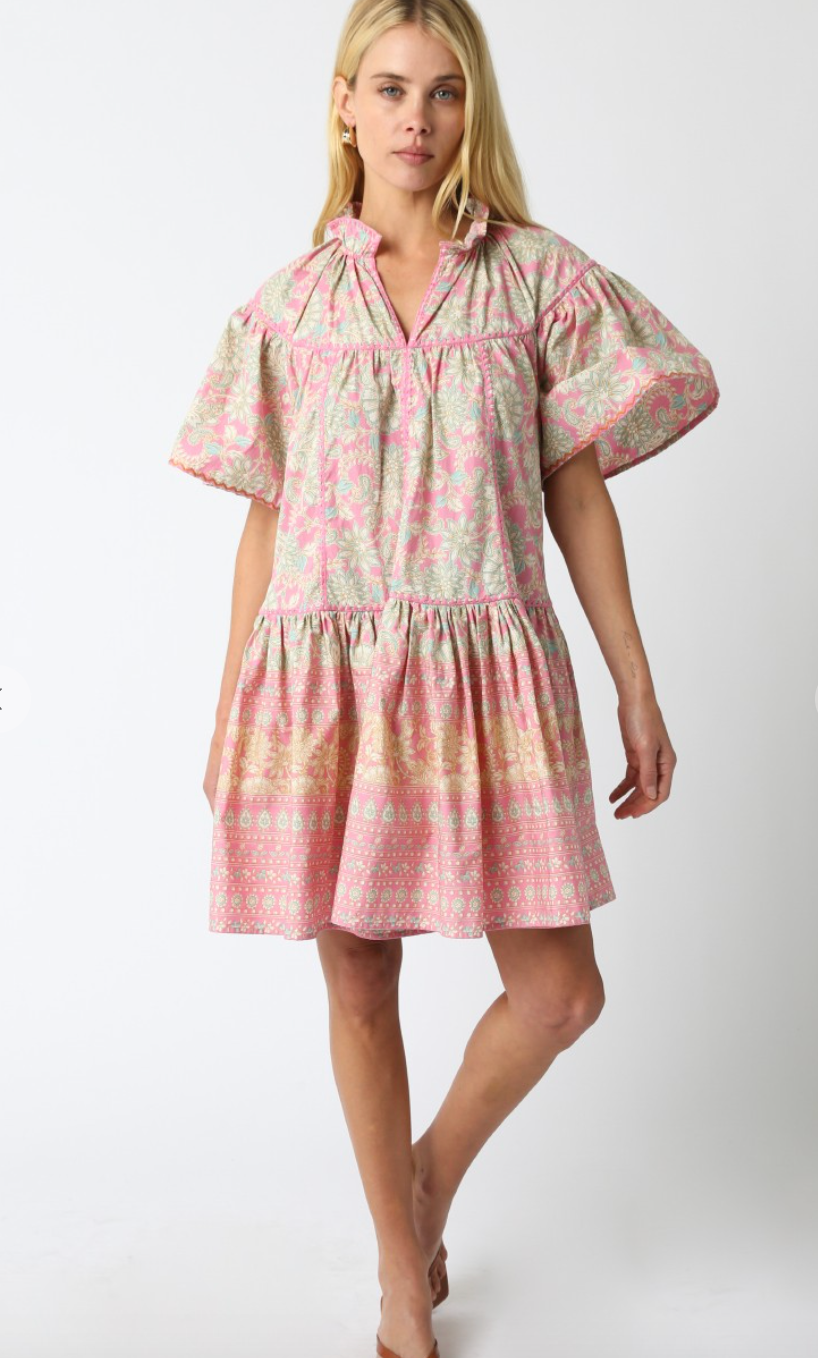 Brielle Pink Pattern Dress