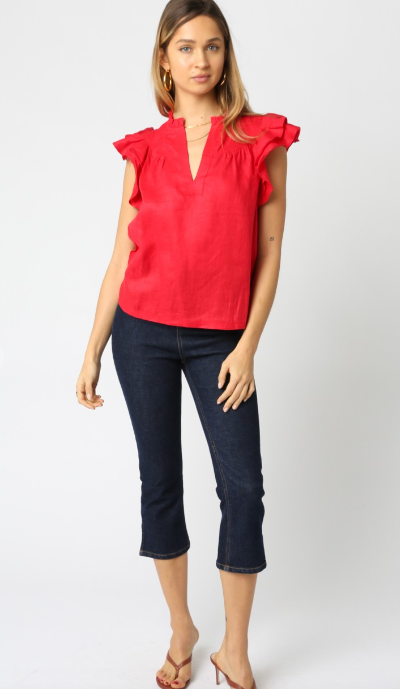 Red Flutter Sleeve Blouse