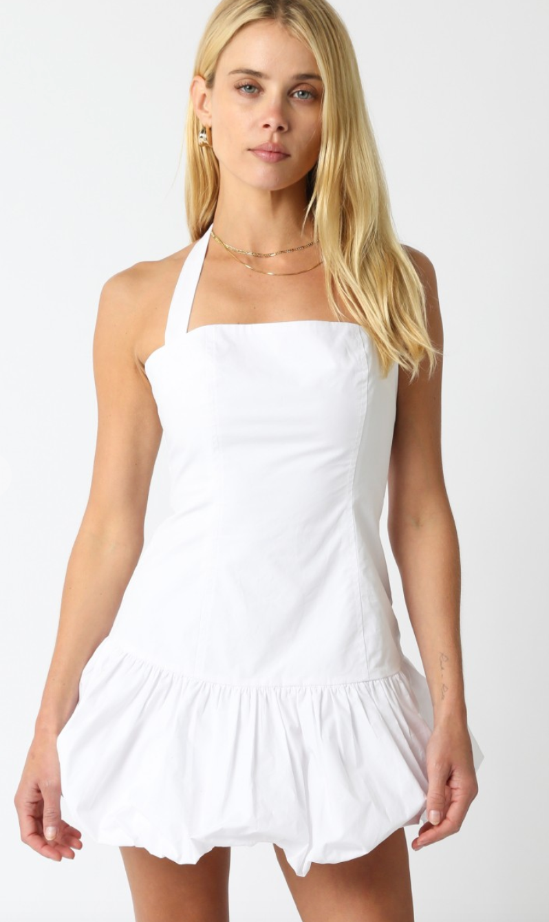 Halter Bubble Hem Dress White