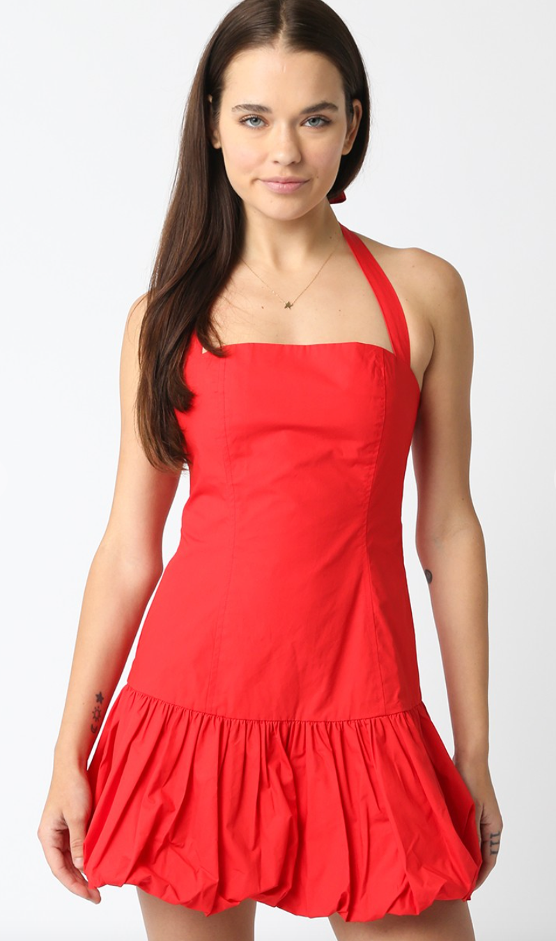 Halter Bubble Hem Dress Red