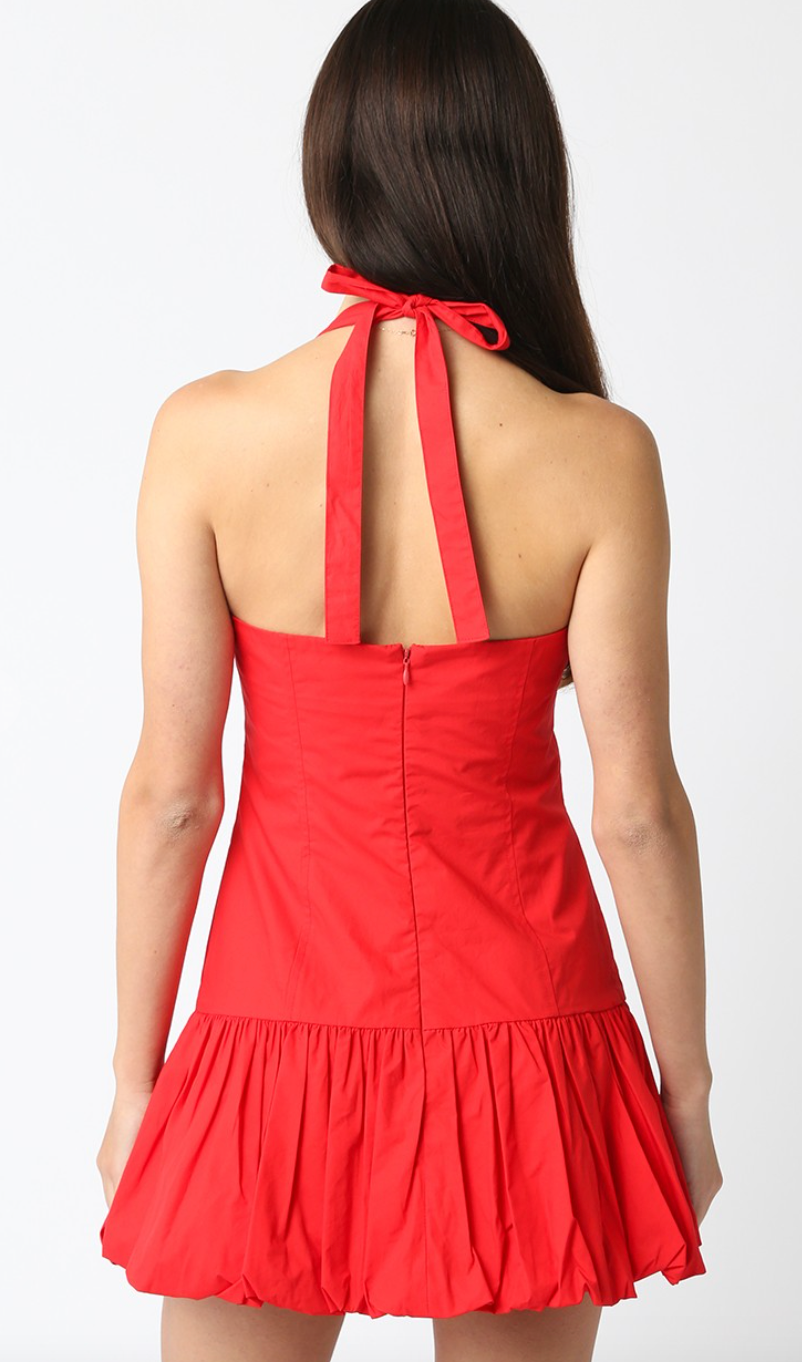 Halter Bubble Hem Dress Red