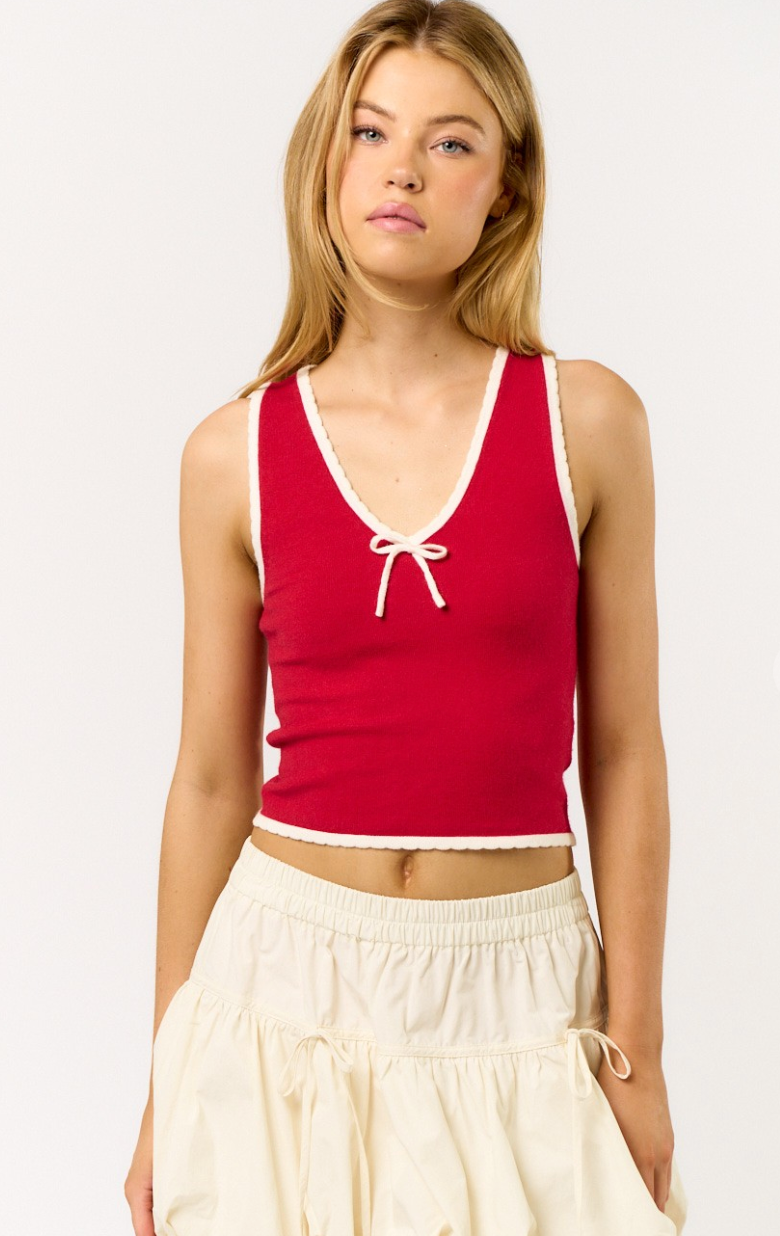 Red Contrast Sweater Tank