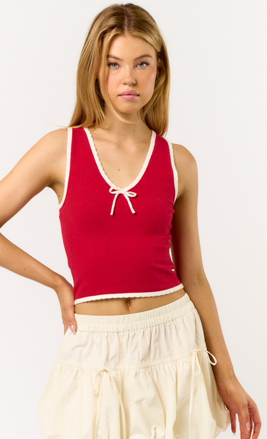 Red Contrast Sweater Tank