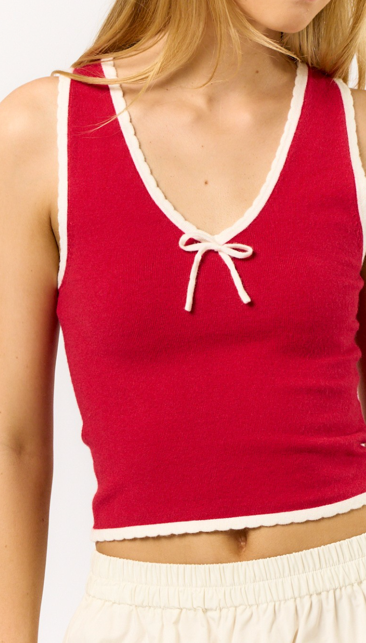 Red Contrast Sweater Tank