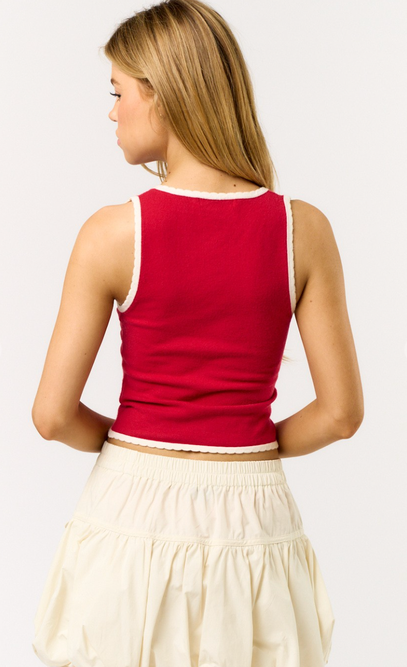Red Contrast Sweater Tank