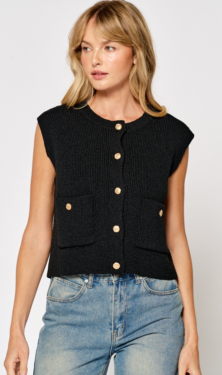 Black Sweater Vest w/ Buttons