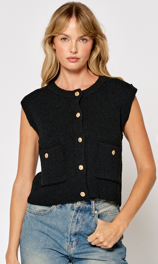 Black Sweater Vest w/ Buttons