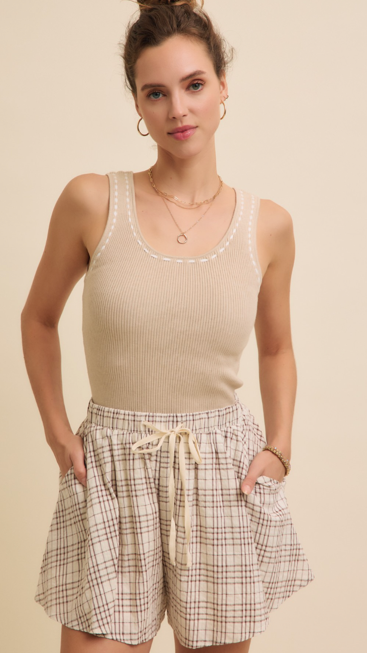 Plaid Pattern Shorts Brown