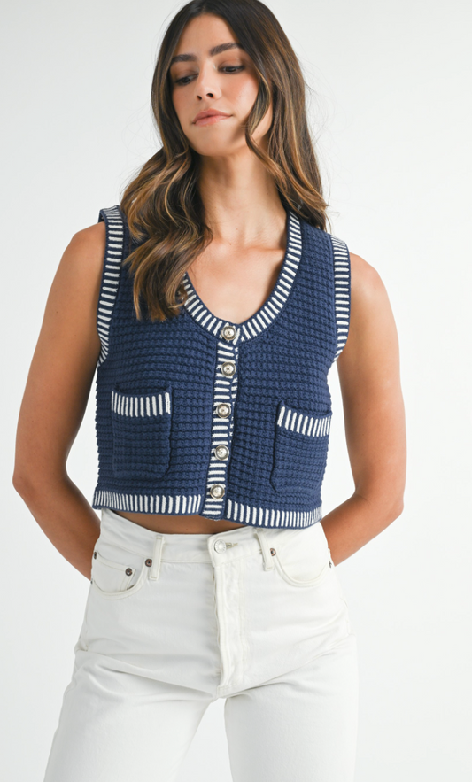 Navy Contrast Knit Vest