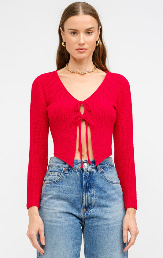 Crissy Knit Front Ties Top Red