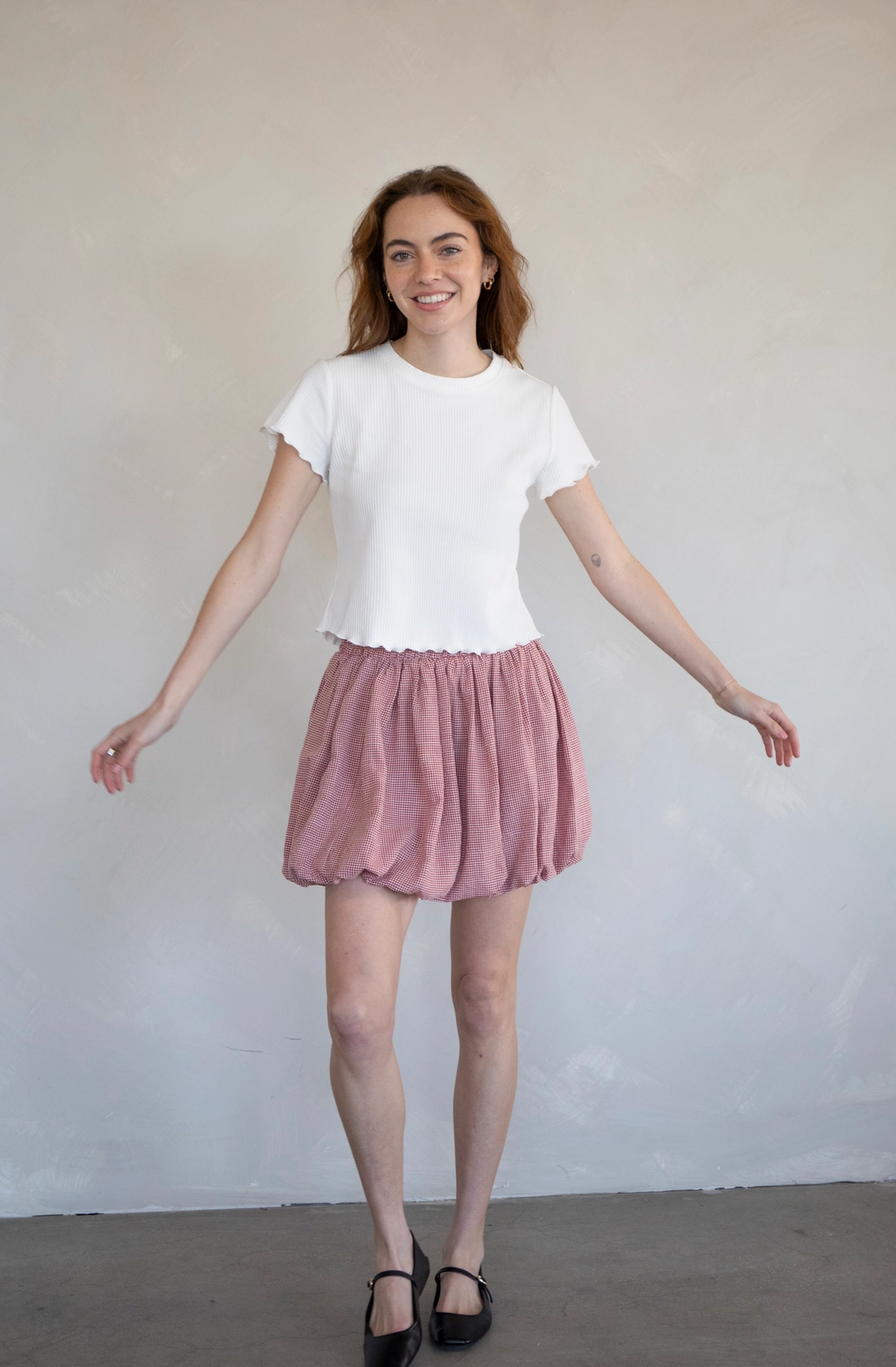 Checker Bubble Skirt Red