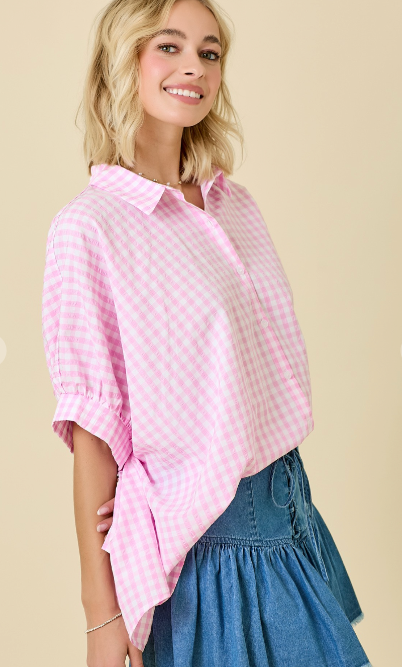 Pink Gingham Dolman Shirt