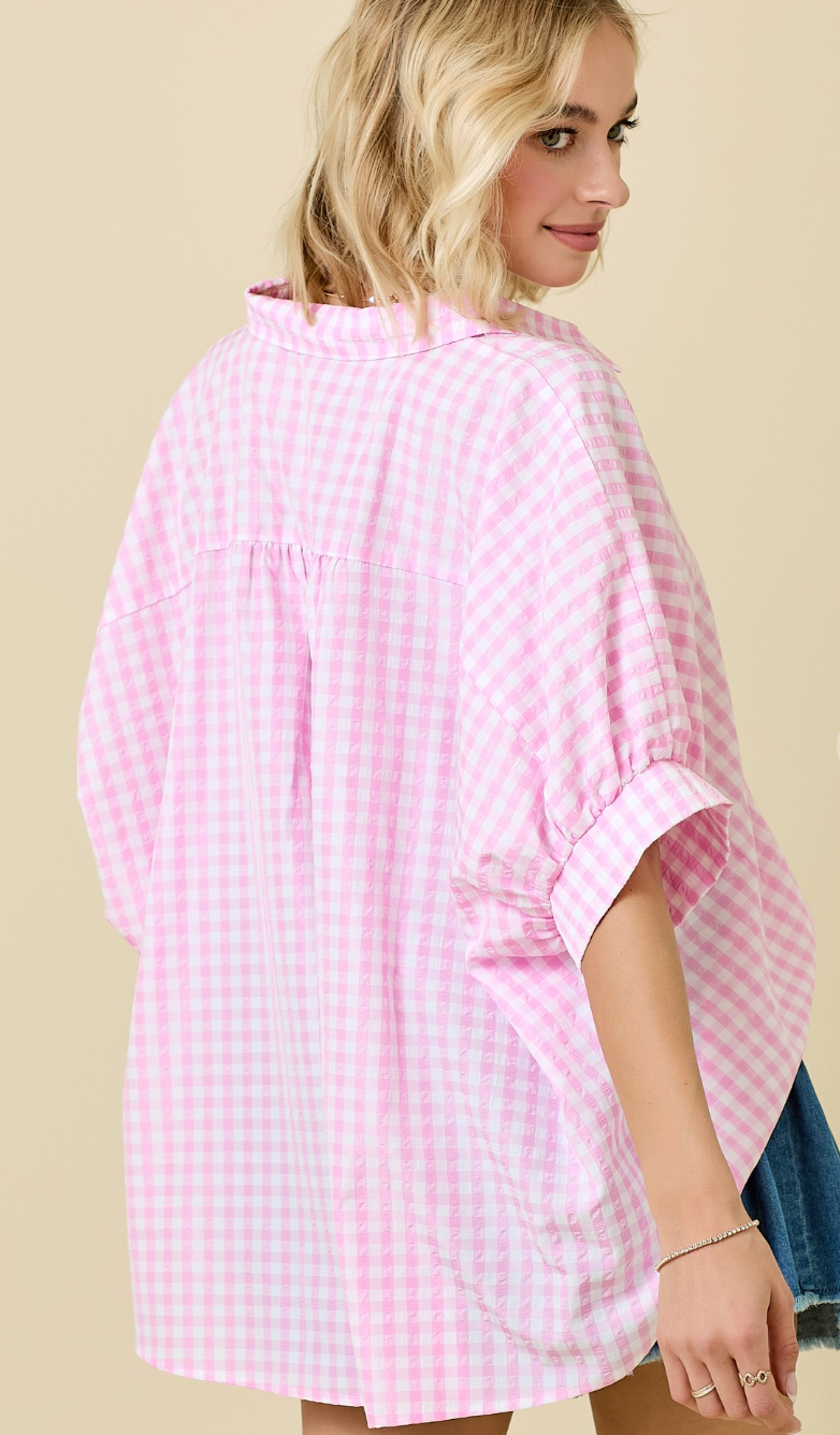 Pink Gingham Dolman Shirt