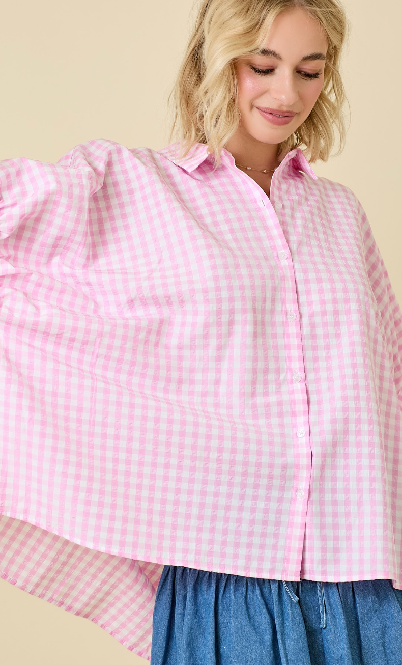 Pink Gingham Dolman Shirt
