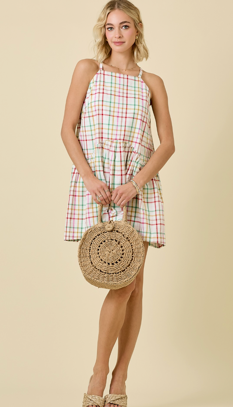 Multi Plaid Drop Waist Dress