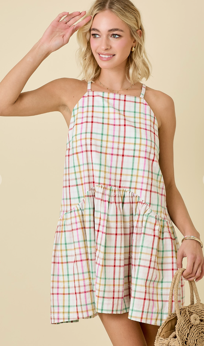 Multi Plaid Drop Waist Dress