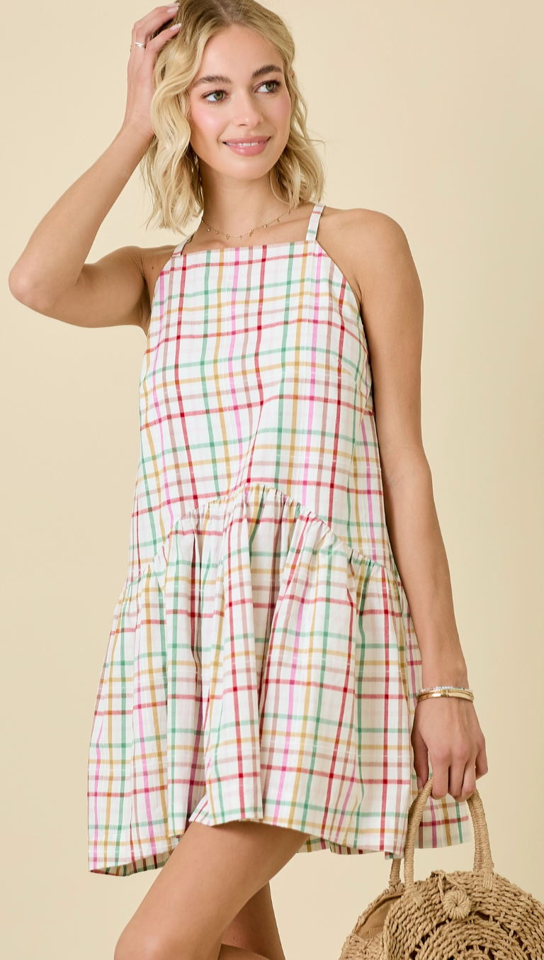 Multi Plaid Drop Waist Dress