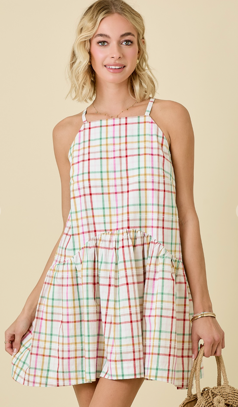 Multi Plaid Drop Waist Dress