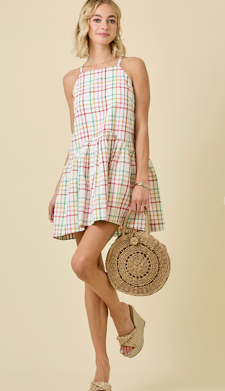 Multi Plaid Drop Waist Dress