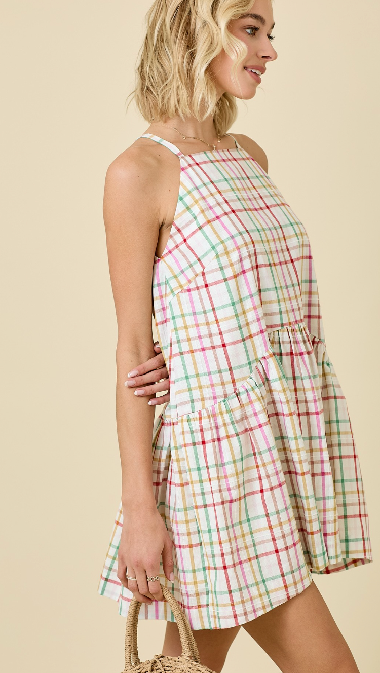 Multi Plaid Drop Waist Dress
