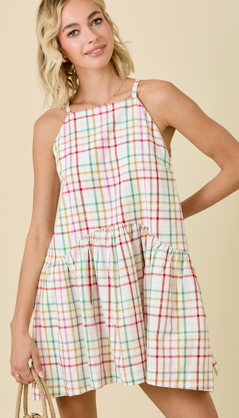 Multi Plaid Drop Waist Dress