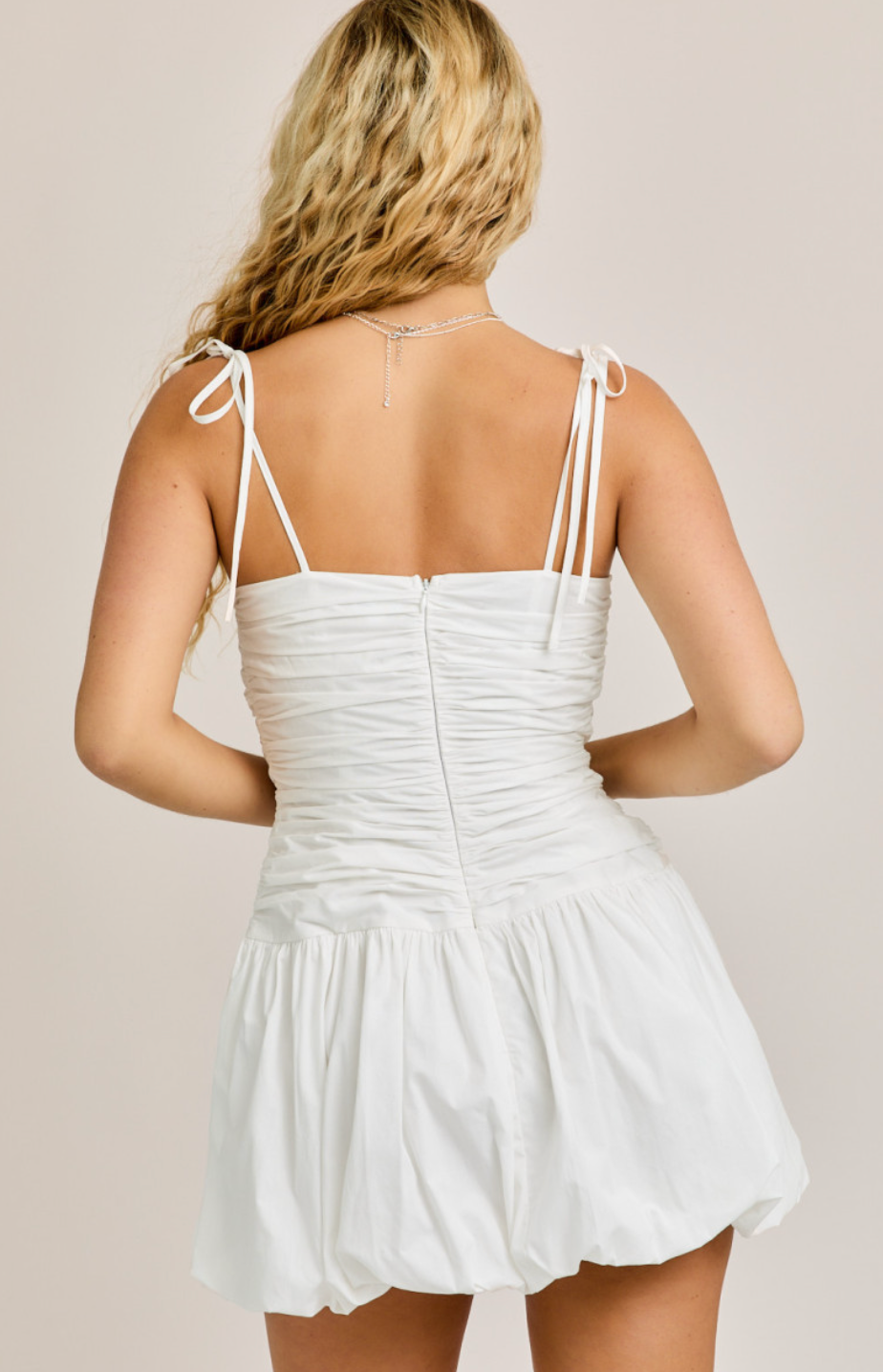 Tied Shoulder Bubble Dress White