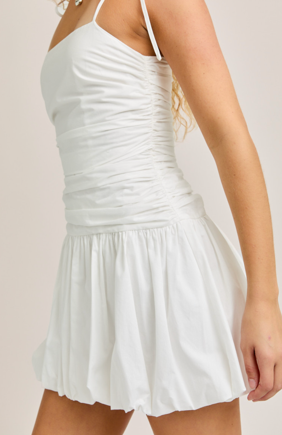 Tied Shoulder Bubble Dress White