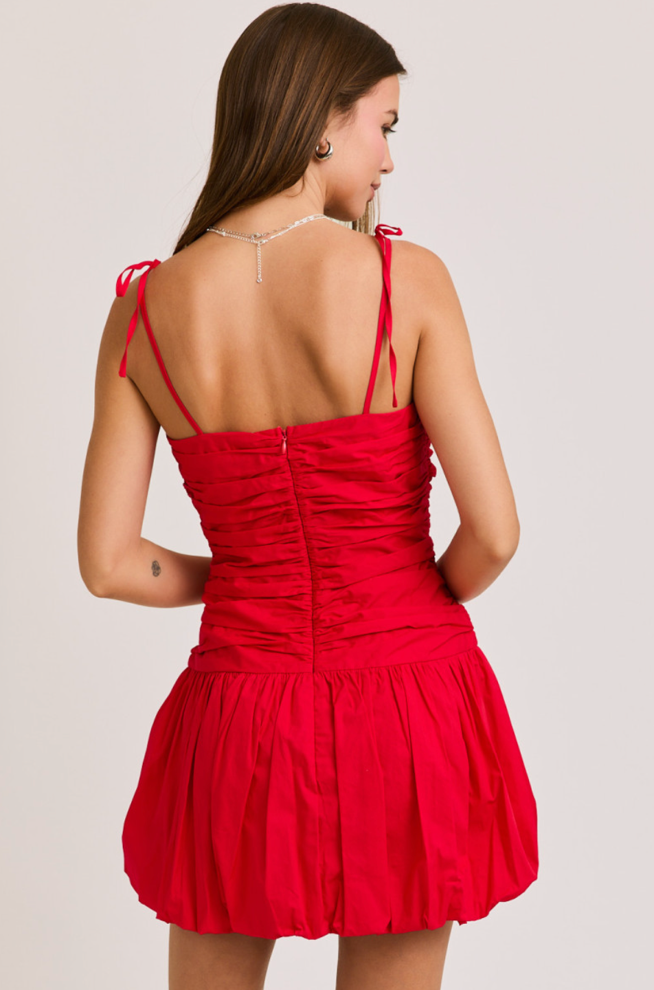Tied Shoulder Bubble Dress Red