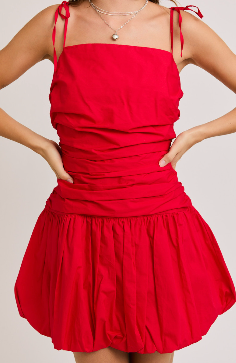 Tied Shoulder Bubble Dress Red
