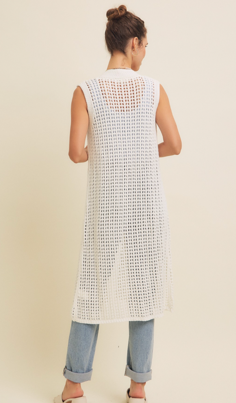 Knit Midi Vest Cardigan White