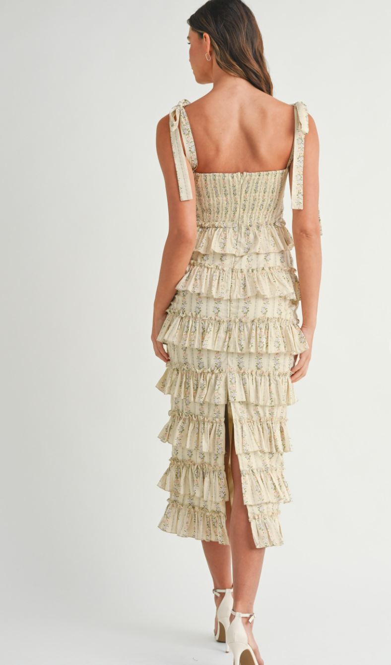 Bella Floral Ruffle Midi Dress Yellow