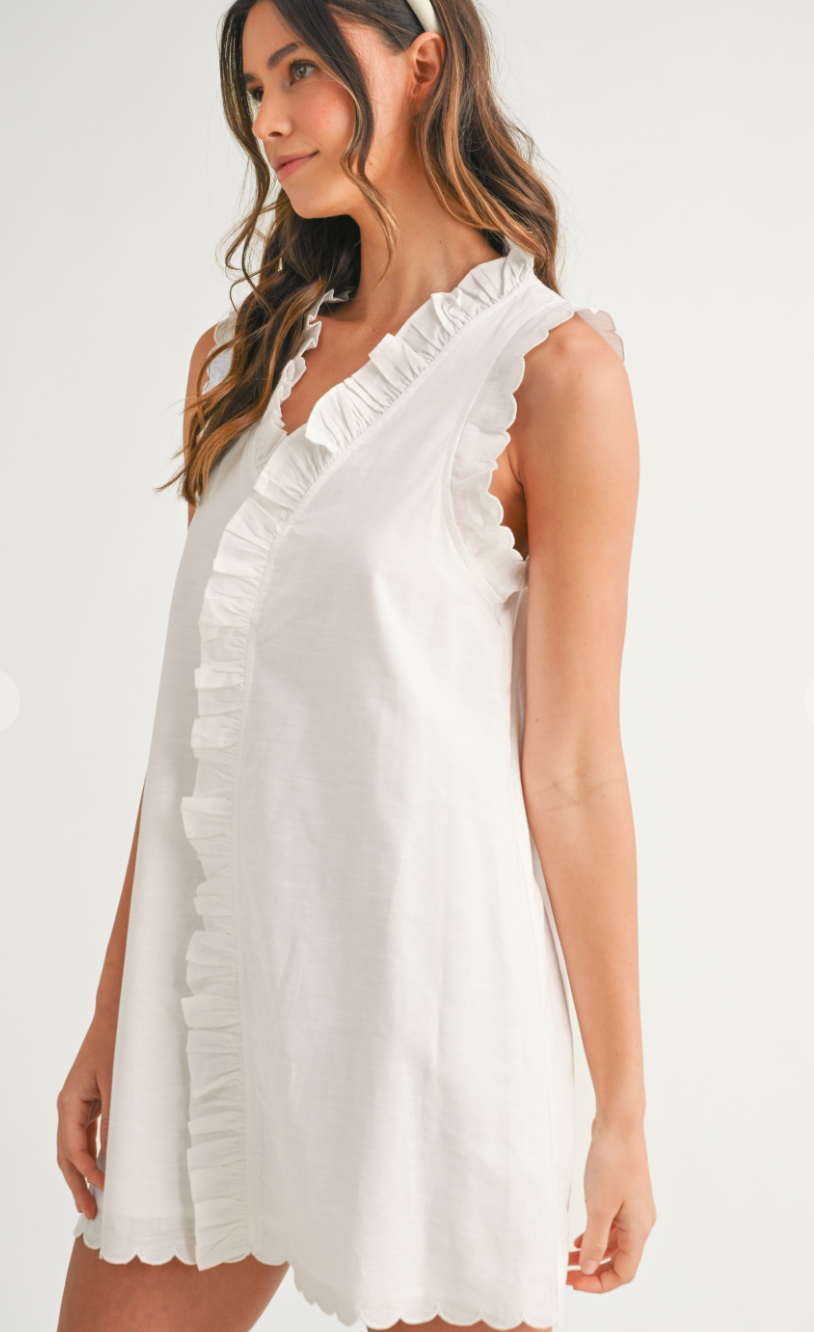 Kylie Ruffled Linen Dress White